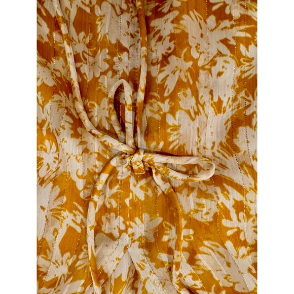 Vici Floral Long Sheer Blouse Women’s Medium Mustard Yellow Cottagecore Coquette - Picture 4 of 16